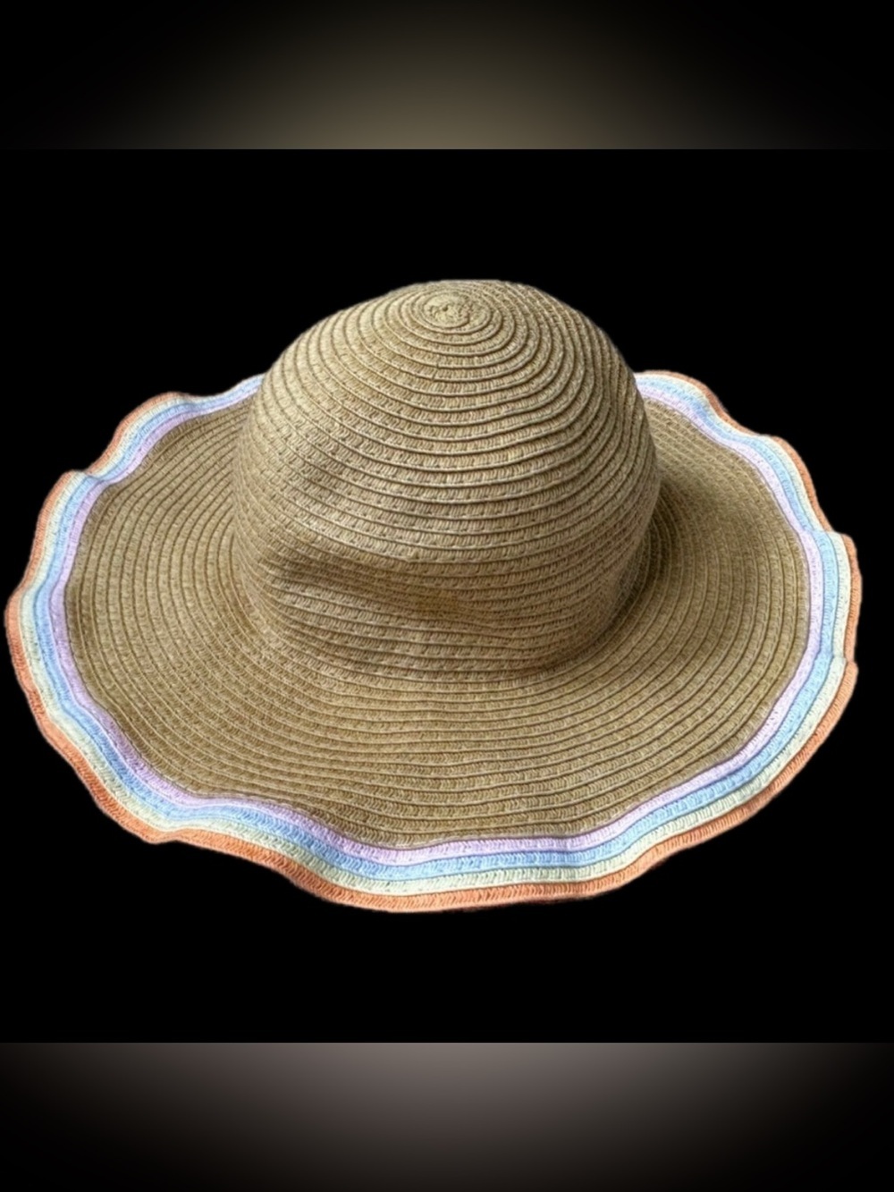 Pastel Rainbow Trim Paper Straw Hat Sunhat Floppy Rim Fits XXS XS Pride Fun READ